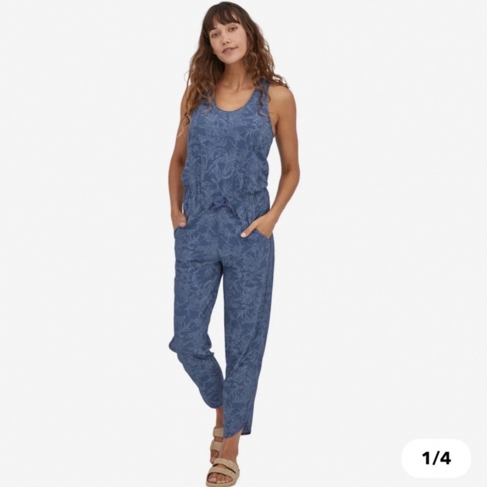 Patagonia Fleetwith Romper Jumpsuit Monkey Flower in Current Blue Size S